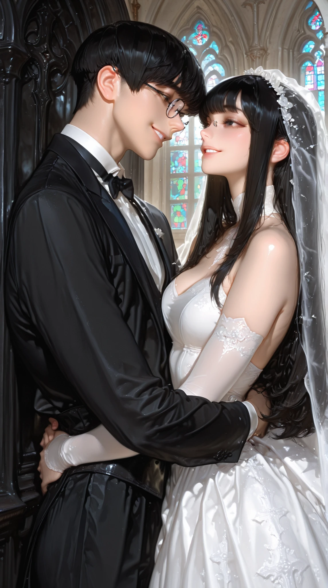 1 boy , 1 girl , missionary position , Face to Face, girl in a short skirt, ((The skirt rides up)), she sits down on the table. A girl wraps her legs around a boy's waist, их поглощает passion и блаженство нежные объятия, passion. A boy penetrates a girl's pussy with his dick. They merge in love ecstasy. Juice flows from pussy. The girl throws her head back in bliss. Her long hair hangs down. No one has fucked her like that before. An intimate setting, flowing light. Ultra-high detail.