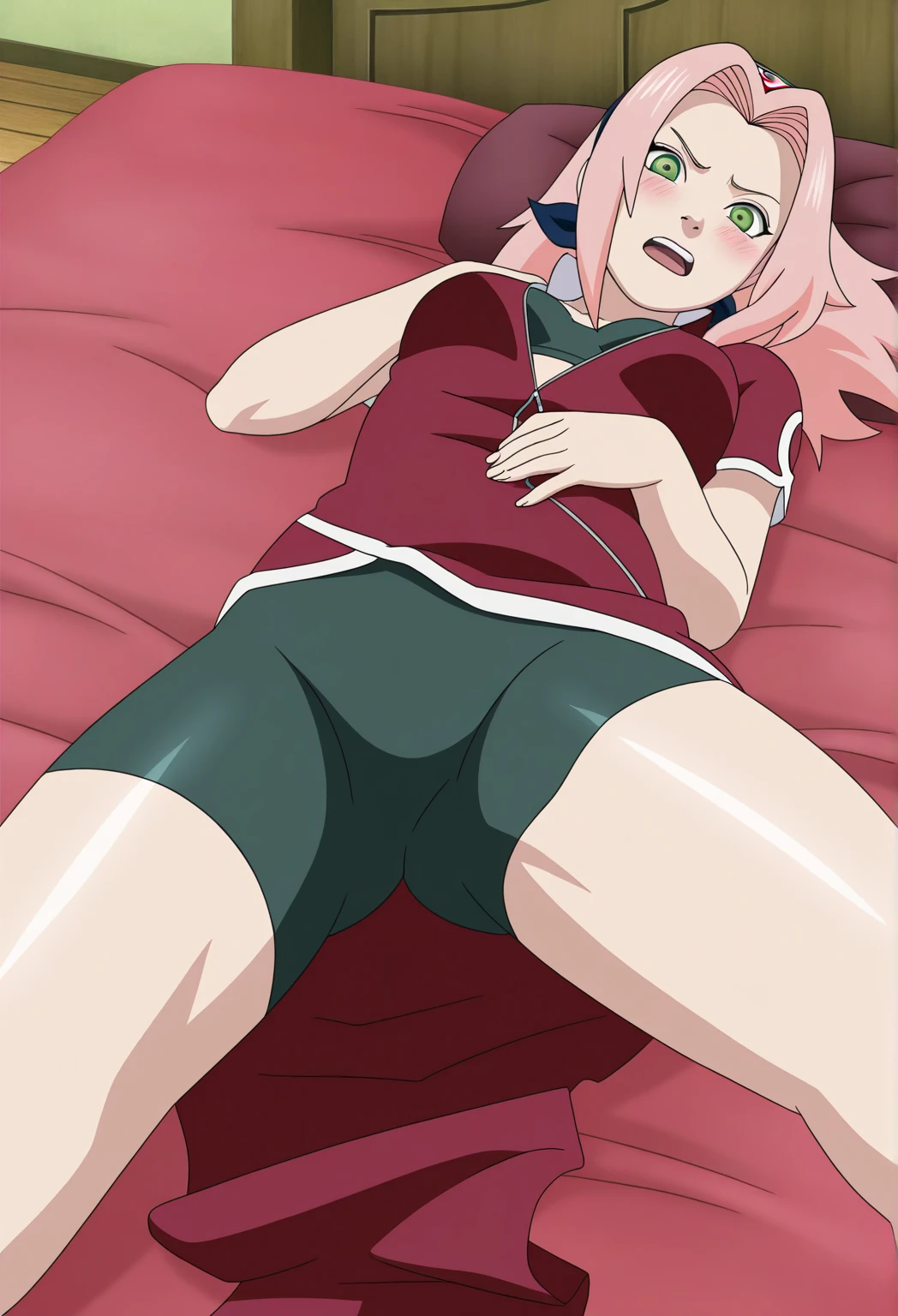 anime girl with pink hair and stockings posing naked on a green background, haruno sakura, sakura haruno, sakura haruno in slug sage mode, from naruto, v from devil may cry as an elf, anime barbie in white stockings, beautiful girl with short pink hair, Sakura Kinomoto,