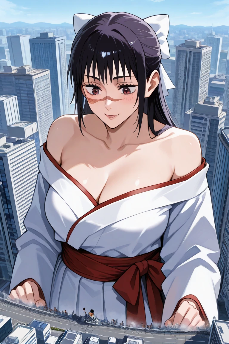 Lee Mayfeng, standing, (3/4 body shot :1.1), mature female, 1girl, anime face, standing, solo, chinese dress, makeup, gigantic breasts, lipstick, red eyes, short hair, brown hair, underboob, cleavage, perfect body, (athletic body:1.1), perfect eyes, anime eyes, smoky eyeliner, eyeshadow, perfect face, smiling, sharp focus, intricate details, masterpiece painting, professional artwork, (vibrant colors:1.1), vivid colors, Diffused lighting, digital blending, ultra detailed body, ultra detail hair, ultra detail face, trending on pixiv, by Kagami Hirotaka, , posing, night_sky, city lights, indoors, luxury office, sitting on luxury chair