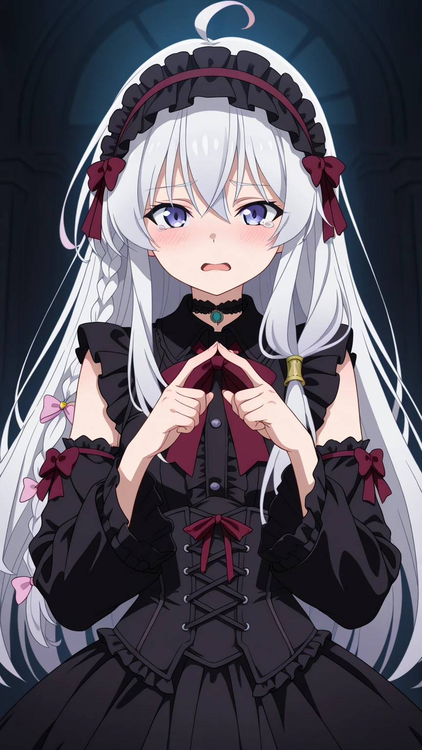 NSFW,masterpiece,Highest quality,High resolution,Very detailed,white\(no game No life\),Small breasts,(Gothic Lolita),See-through,Bare shoulders,hair band,flower,slave,Embarrassed,blush,Luxurious mansion,Party Venue,noble,(Middle-aged men),Lead,Being sexually harassed
