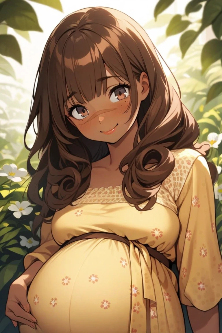 Create an image where Asuna from the anime Sword Art Online is pregnant with Kirito