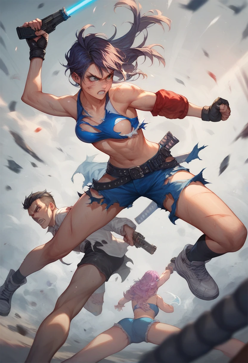 (mikazukishizuka:1.4), pink shorts, pink sports bra, bite mark, running, running away, zombies in the background, crying, blurry background, splatter, blood splatter, paint splatter, BREAK
(zombies), tendouakira, beatrixamerhauser, ryuuzakikenichiro, BREAK
<lora:zom100_ponyxl_v4:0.9>, score_9, score_8_up, score_7_up, score_6_up, anime, (high quality, detailed, beautiful), shiny, detailed beautiful eyes, outstanding, countershading, detailed soft lighting