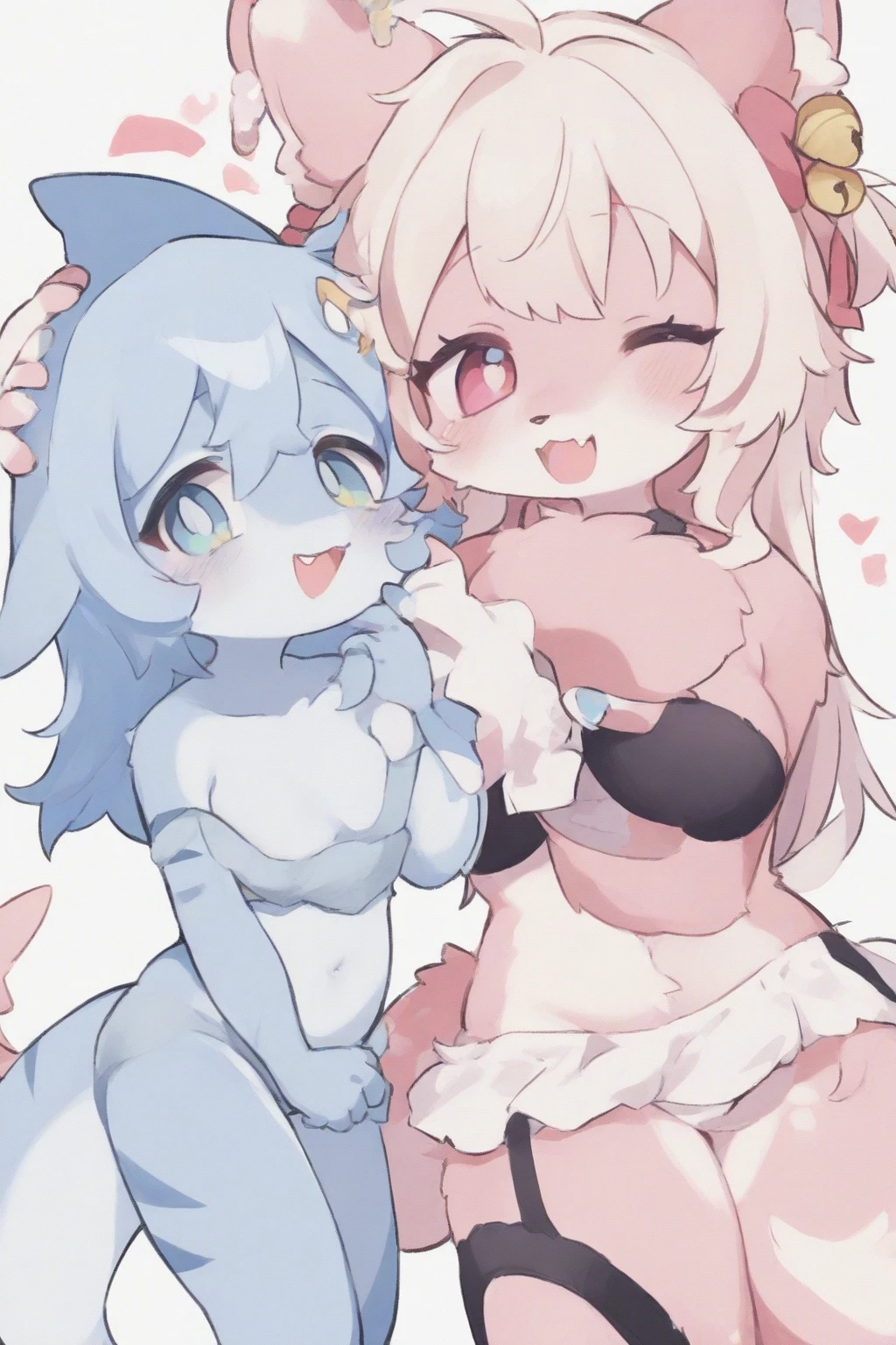 fuwamoco , animal ears, animal ear fluff, best quality, perfect anatomy, dynamic lighting, petite, medium breast, kiss, nsfw, pussy, embarrassed, yuri, 2 girls, sex, hairless pussy, nude