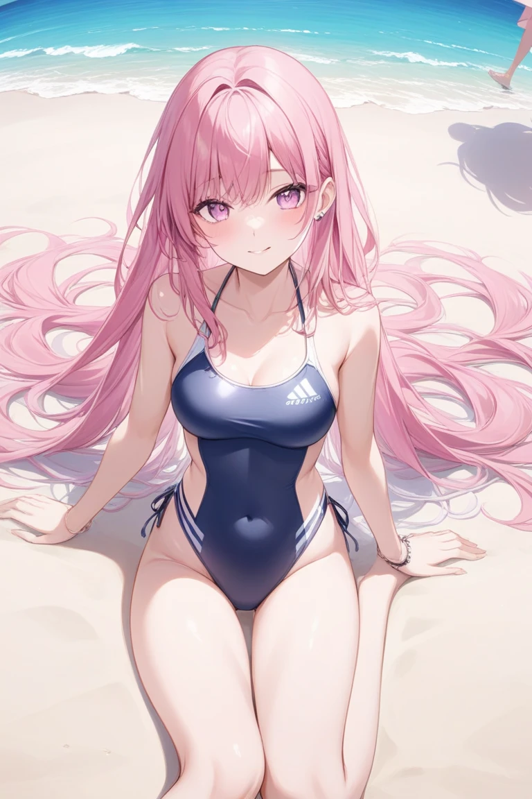 1 girl, (medium breasts))), (((wearing short bikini))), (long pink hair), (((blue eyes))), thin arms, (on the beach at night with starry sky and full moon) , (thin waist), (((muscular legs))), muscular belly, bare feet, (((lying on the sand showing her sensuality))), (full body photo), (twintails), Long Eyes, reflection of eyes, bad mood, anime, anime style, ray tracing, reflection, drop shadow, panorama, Sony FE, 8k, UDisk, masterpiece, accurate, anatomically correct, Super detail, best quality, ultra high resolution, Hard Udisk, 16k