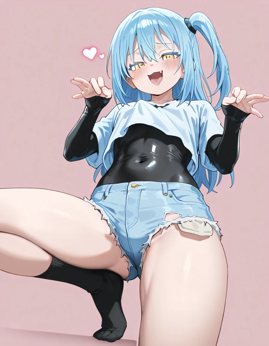 1girl, solo, detailed face, , , long hair,,,my room,looking viewer,side ponytail,small breasts,smile,,(Sex,cum,:1.4),(nsfw),(spoken heart),open legs,spread legs,gym store room,open mouth,tongue,thighhighs