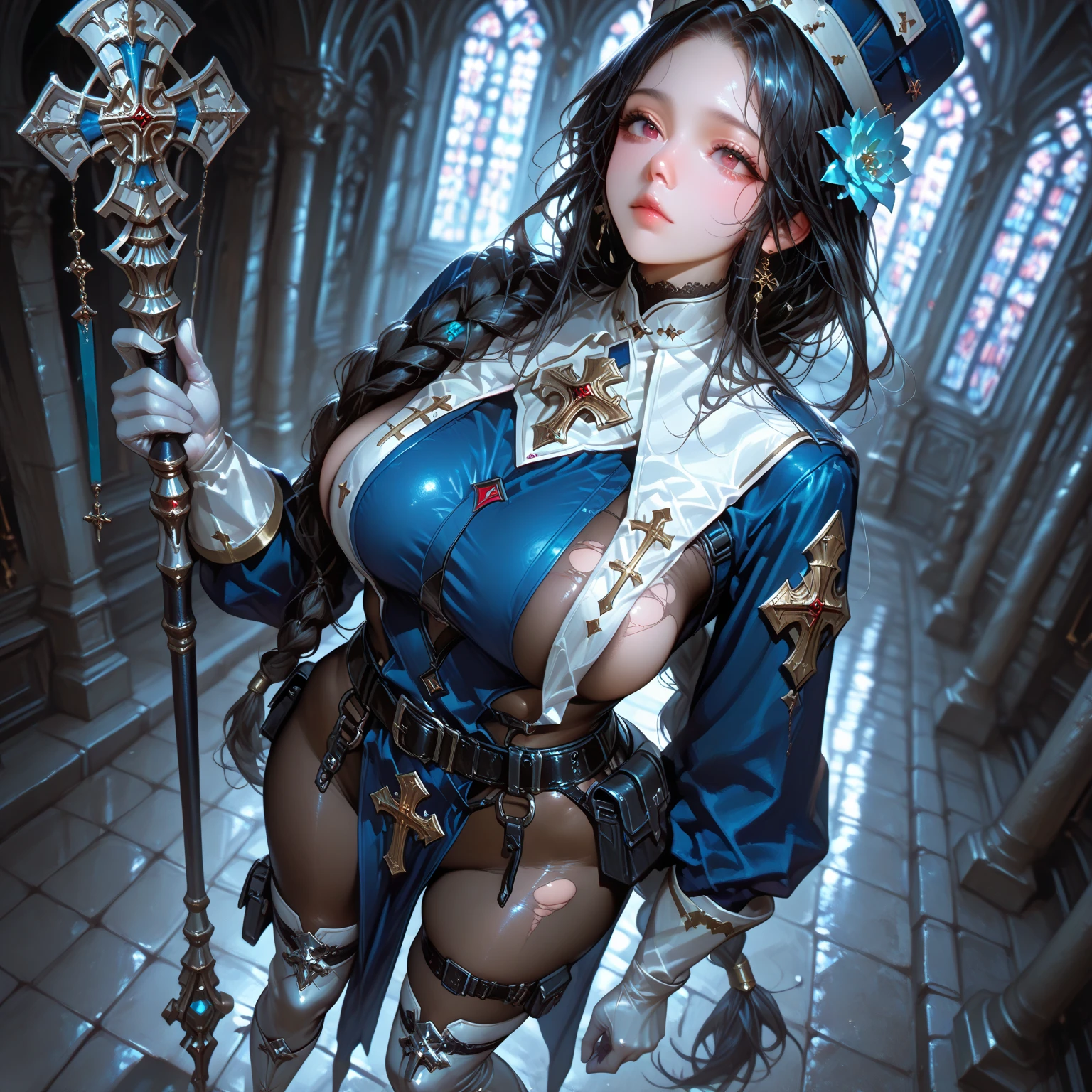 highres, absurdres, detail, masterpiece, best quality, hyperdetailed, 8k, (best quality:1.1), (ultra high definition:1.1), (beautiful girl:1.1), (masterpiece:1.1), (photorealistic:1.1), Ultra Detail, (High Skin Detail:1.1), (Best Quality:1.1), (Ultra High Definition:1.1), (Masterpiece:1.1), (Photorealistic:1.1), Super Detail, (High Skin Detail:1.1), (Best:1.1), (High Hands Detail:1.1), (High Eyes Detail:1.1), solo, 1girl, (dynamic pose:0.3), detailed background, colorful,(full body:1.2),
(flirtatious, coquettish:1.1), (bursting breasts,:1.1),(huge breasts, :1.1), skindentation,
clorinde_genshin_impact, white gloves,(shaded face:1.2), serious,
<lora:detail_slider_v4:1> <lora:Background_Detail_v3:1> <lora:clorinde_genshin_impact:1> <lora:add-detail-xl:1> <lora:DetailedEyes_V3:1> <lora:hairdetailer:1>