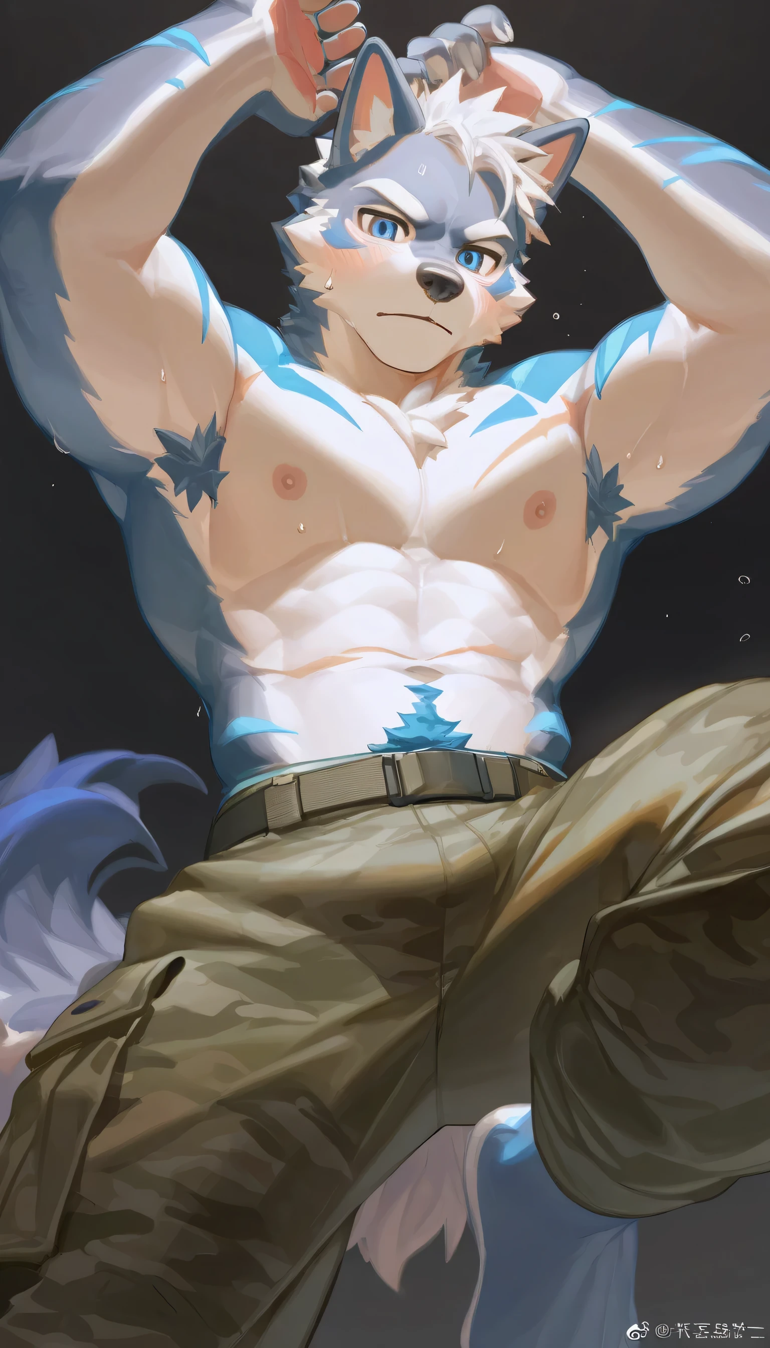 bynamic angle,depth of field, motion blur, absurdres,looking at viewer, (best quality), (masterpiece), (ultra detailed),(detailed eyes),sharp focus,manga,anthro male Blue Dragon,(muscular),Huge body chest , own pet kitty ,sky blue eyes,handsome jacket blue cyber city gray pants holding a microphone galaxy star pendant necklace