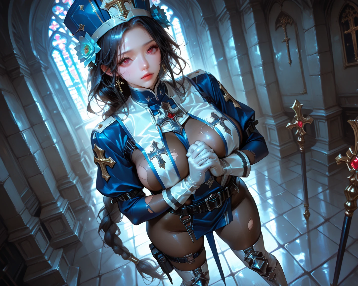 score_9, score_8_up, score_8, 1 woman, Furyxl,large purple hair,no pupils,white eyes,forehead mark,hot bimbo with large fake tits, ((very firm fake tits)), ((spherical fake tits)),((topheavy)), toned body, enhanced, oiled shiny skin, small waist, massive tits, big ass, warhammer 40.000, warhammer, armored, corset, scifi, underboob, gothic, grimdark, thighhigh boots, thighboots, suspenders, horny, raw, photo, realistic, hardcore sex, cumming, trimmed pubes, focus on girl, close-up, porn, fellatio