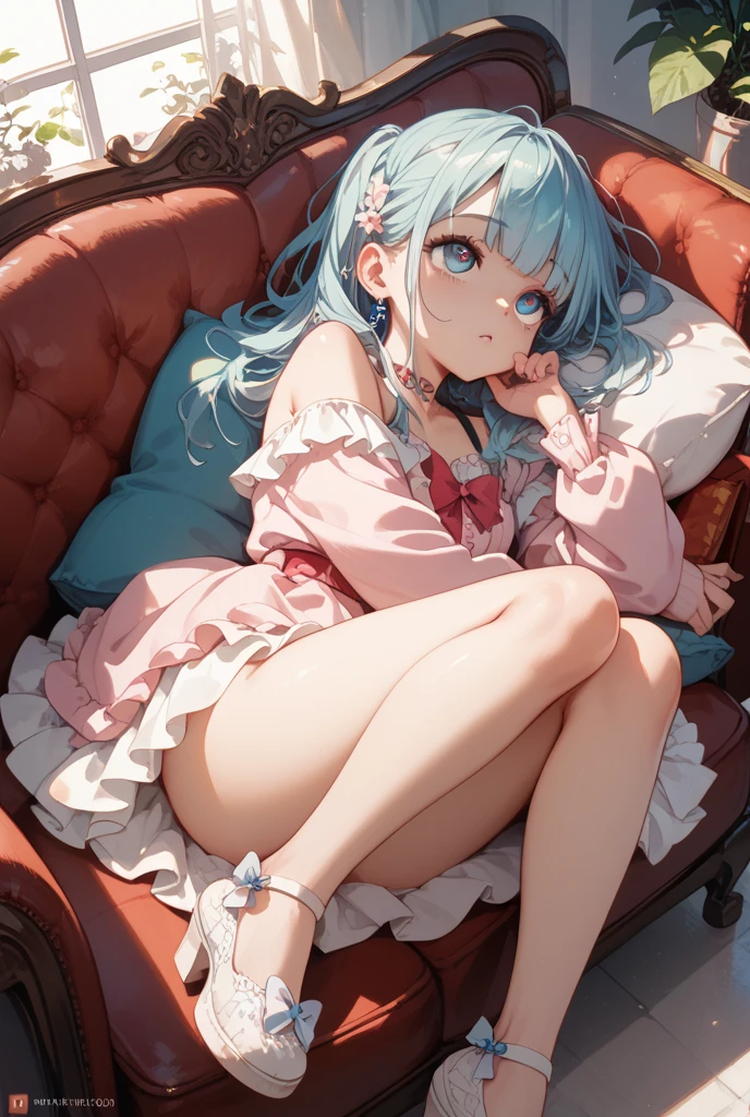 ((((((inside jar))))))、one-girl, ((full bodyesbian)), Wendi (genshin impact), Gradient hair, ((((Packed in jars))))、adolable、最small, small, A piece of, longer sleeves, sitted, Barefoot, Indoors, Bareleged, desks, Knees, desk work, (The fish, airbubble, under the water, airbubble),