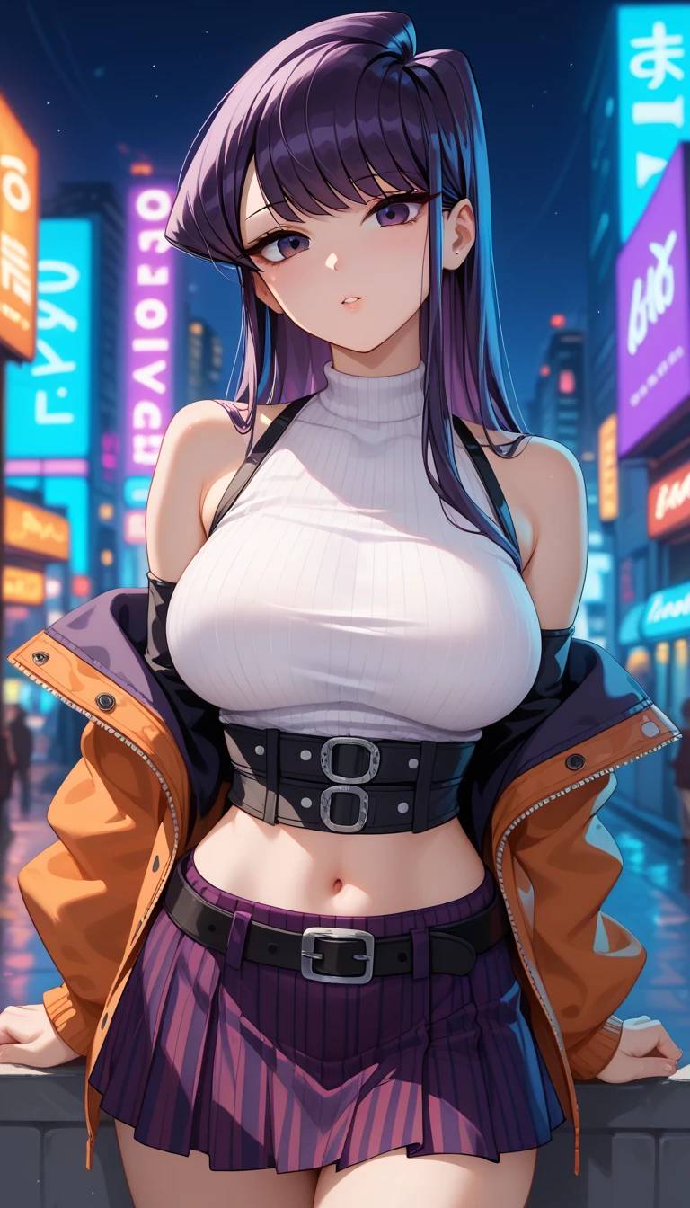 Wear complex cyberpunk urban clothing, beautiful, girl, detailed portrait, 4k, bright colors, conceptual art, dramatic cinematic atmosphere, sharp focus, volumetric lighting, cinematic lighting, busty studio quality