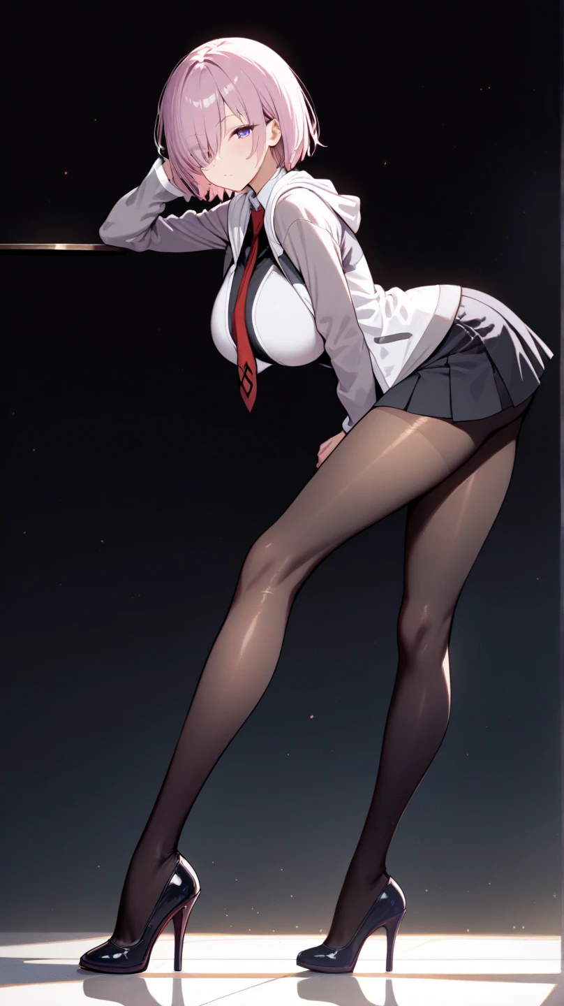 Young and beautiful Katherine Newton, Glasses, white dress shirt, Great neckline, black mini dress, dark tights, high balance, surreal, 14 years old, model body, big breasts, beautiful breasts, big butt, long hair, Ponytail - horse, blonde hair, long legs, 8k, futuristic city, Cherry blossoms, sunrise, LED lighting, There is blood on the wall, pool of blood, filled with human remains, Detailed reflection, anime style, sad