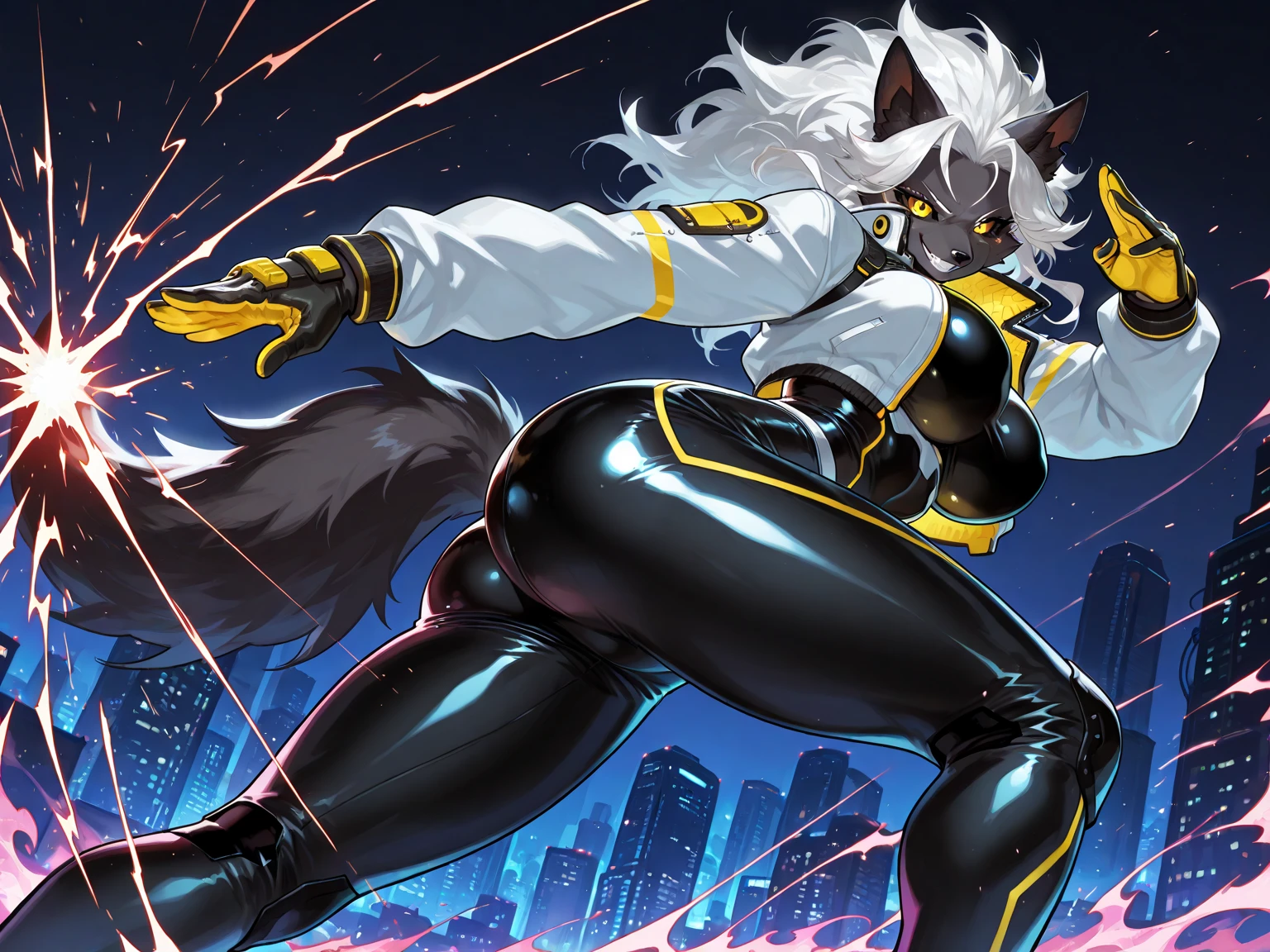 (masterpiece, best quality:1.3), highly detailed, intricate, professional art, digital art, 8K, blake belladonna, (african woman: 2.3), (dark skin: 2.8), stands while getting ready to shoot with her gambol shroud in its pistol form, huge breasts, (japanese island complex background, outside:1.15), cowboy shot, animal eyes, cat ears, big ass, black hair, long hair, blunt bangs, lipstick, (purple makeup:1.1), black eyeshadow, smokey eyes, detailed hair, ultra detailed face, yellow eyes, perfect eyes, perfect face, (very dark skin: 1.8), african woman, (african woman: 2.1), very dark skin character, (very dark skin: 3.2) (tail:0), (japanese clothes:0.6), (leotard:1.2), bicep-length gloves, fingerless gloves, (hip vent:0.9), (bridal gauntlets:1.1), shrug (clothing), black gloves, elbow gloves, (young female, 16 years old:1.1, black woman: 2.4), Large Breasts, cleavage, (fit body: 1.1) futanari, (big dick: 1.15), (fat dick: 1.15) One of her hands on her chest and above her breasts. Half jacket that fused with half leotard. Her weapon Gambol Shroud in piston form.