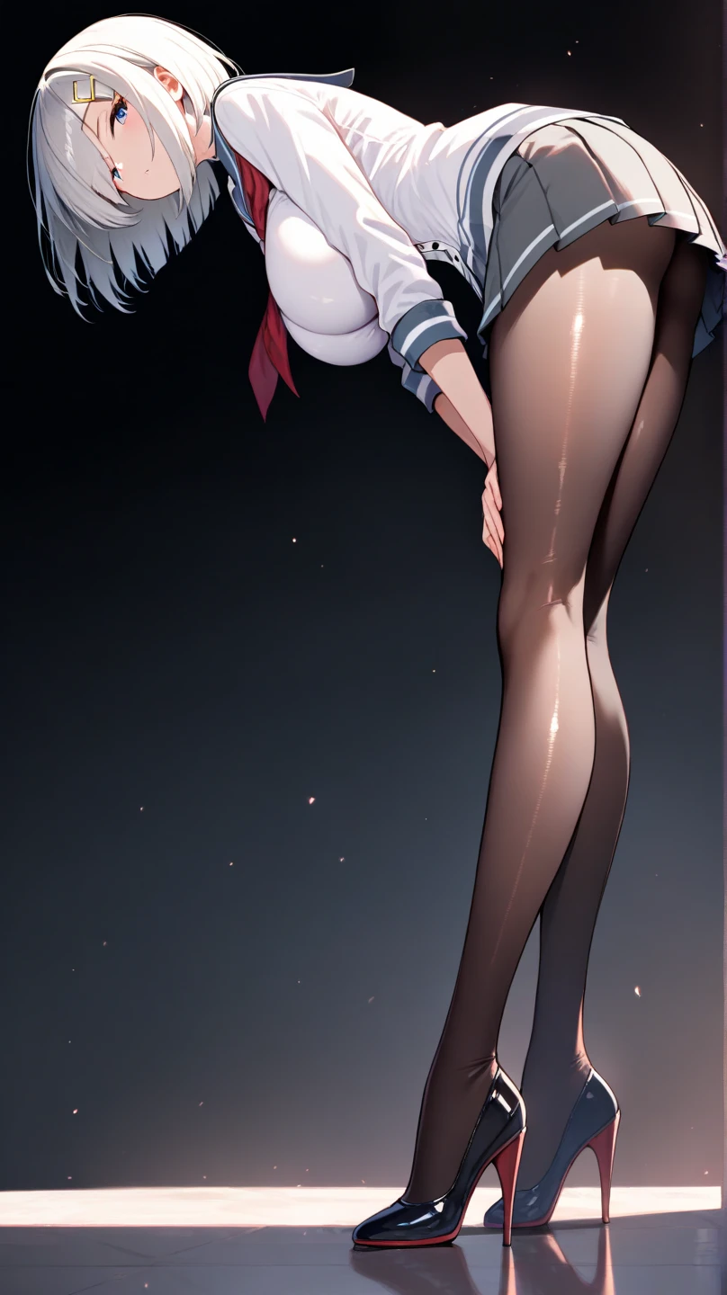 Girl with white hair and black tights