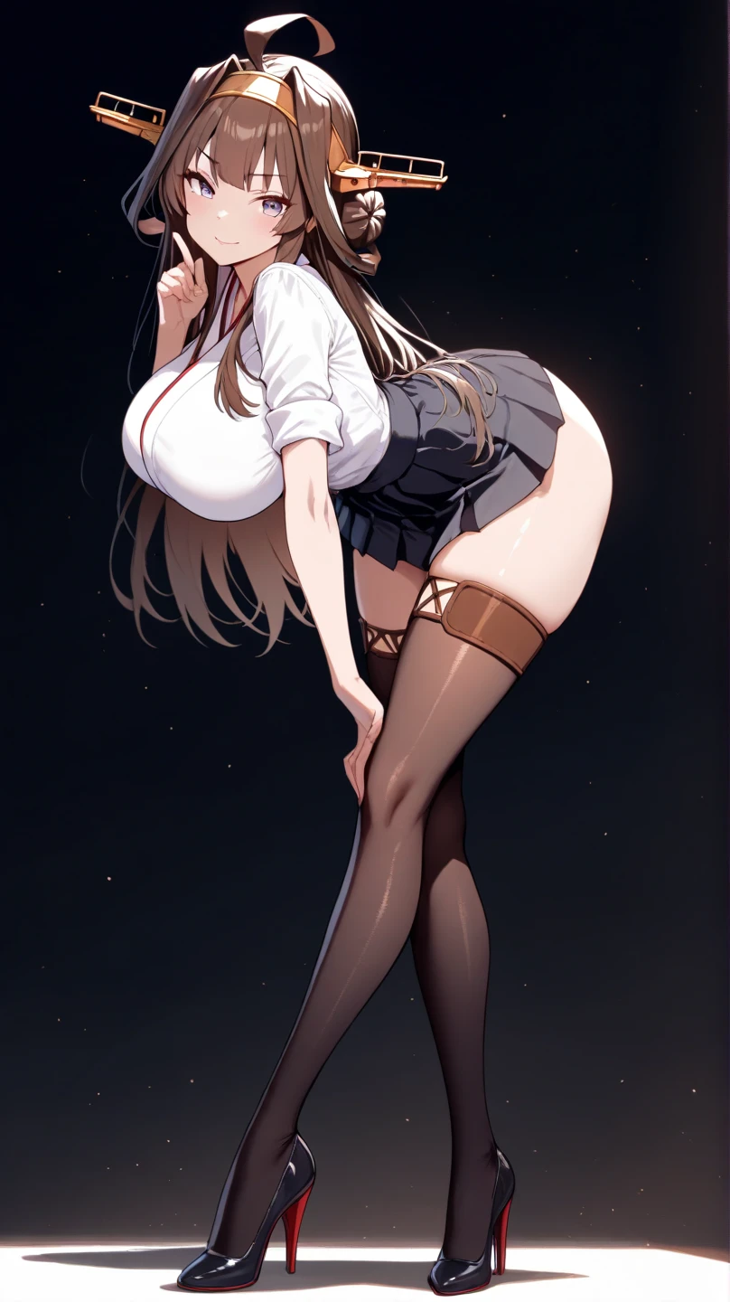 One Girl, Five Fingers, mini skirt, Looking down at the viewer, Black Hairロングヘアー, Highest quality, Focus on the thighs, Dynamic pose, smile, blazer, blouse, Black Pantyhose, panties under pantyhose, Standing Split, classroom, Black Hair, Stylish pose,My thighs and groin are steamy