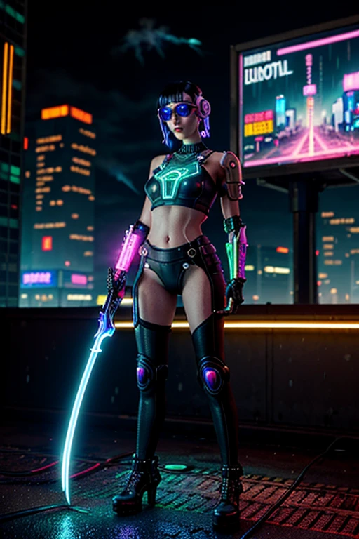 there is a woman in a costume that is standing in a room, in cyber punk 2077, cyber punk setting, cyberpunk 2 0 y. o model girl, cosplay on black harley queen, in cyberpunk style, white cyborg fashion shot, futuristic clothing and helmet, oppai cyberpunk, female cyborg in data center, in a cyberpunk themed room, wearing cyberpunk streetwear