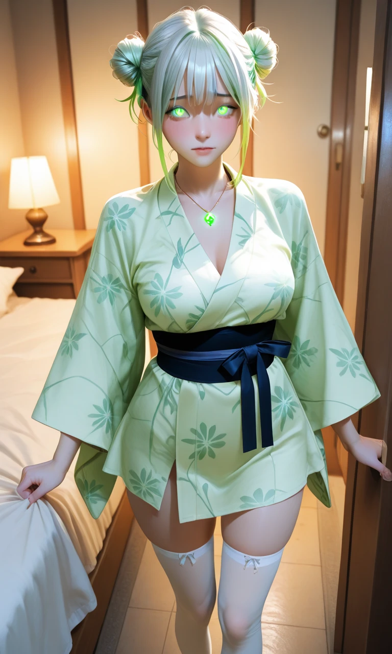 Tsunade,breasts cup c,smile, looking at viewer, standing , green kimono,sash, high quality,
