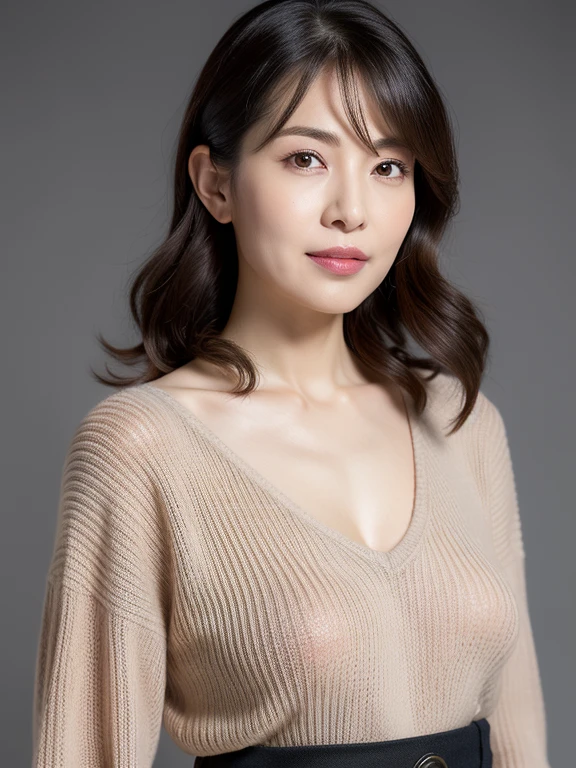 ((best quality, 8K, Portrait Photography: 1.3)), (Viewer display), Photorealism, Clear focus, Solitary, Beauty products,Medium-length hair,Pearl Necklace、Pearl ear-rings、 Large Breasts、Highlight your breasts, ((((Take full-body photos)))),((Large mesh deep neck black silk dress, My breasts are almost exposed, )), 30 years old、Floral Background