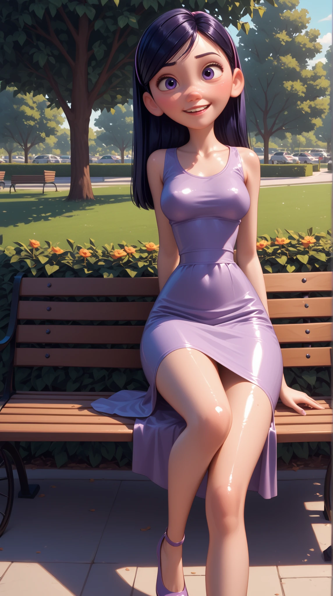 Widowmaker sitting on steps with her legs crossed, tight attire, thick legs, tight outfit, beautiful legs, juicy legs, nice legs, sexy girl, white miniskirt, tight dress, elegant seducing pose, attractive pose, cute elegant pose, casual pose, wearing heels and white dress, sexy girl wearing shorts, legs crossed