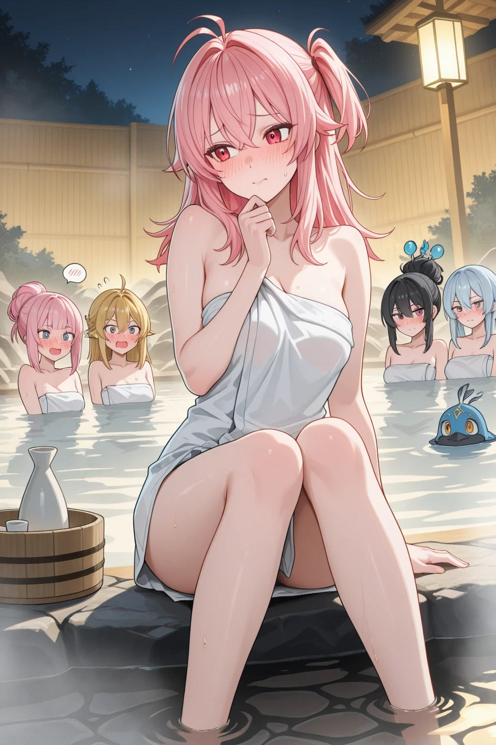 mastute piece,Best Quality,insanely detailed,8k cg,nsfw,
shoot from chest up,
3girls,line up in a row,looking at viewer,side by said,body in front,
(nudi-ty,bath-towel),blush,shy,ecstasy face,(trembling:1.2),pink hair,
break,
perfect breasts,perfect teats,open mouth,
in hot spring,cherry blossom,