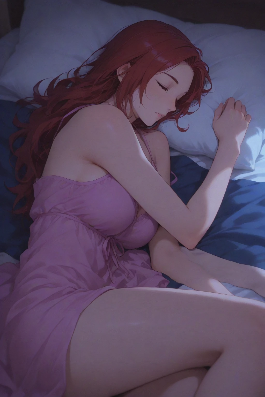 nami from one piece reasting in a bed showing his feet and breast