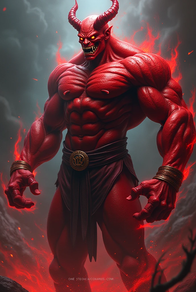 realistic image of a demon, defined muscle body, 1, blood red skin, T pose