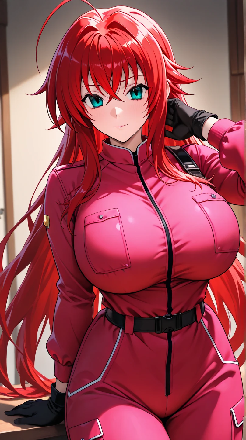 Girl with big breasts, red hair and red clothes