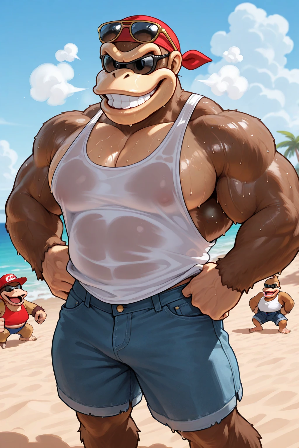 1 boy ,handsome cow ,Wear a swimsuit .