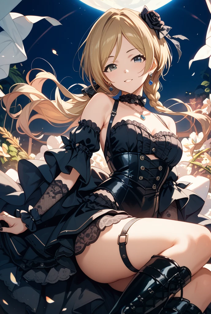 (Masterpiece, Top Quality, Best Detail, Official Art, Beautiful and Aesthetic, (1.2), (1 Girl: 1.3), Highly Detailed, Shaped Beautiful Breasts, (Fractal Art: 1.1), (Colorful: 1.1), (Lingerie Dress: 1.5), (Cowboy Shot: 1.5), (Shiny Skin), (Many Colors: 1.4), (Tiara: 1.4), (Low Rise Panties: 1.4), chest neat in shape, slim waist, golden hair, colored feathers, metal ornaments, colored flowers, particles, rays,
