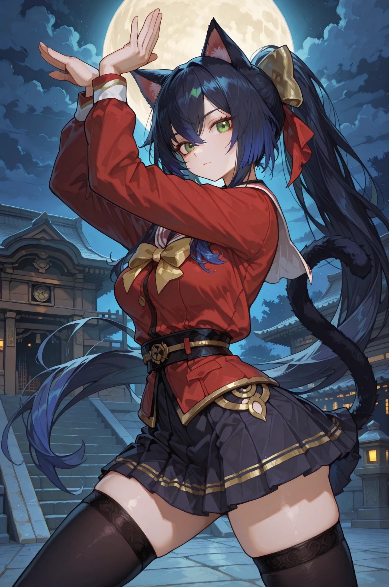 ultra-detailed, Explicit, Beautiful body, Beautiful Nose, Beautiful character design, perfect eyes, perfect face, ultra highres, 4K, beautiful legs, perfect legs, Nice hands, Perfect hand, Masterpiece, Best Quality, Highly detailed, illustration, absurdres, street fighter, doll suit, shadaloo doll, dollsuit, girls, multiple girls, expressionless, blank eyes, looking at viewer, red gloves, emotionless, black latex, corrution, mind control, female combatant, full body, hypnotized, unhappy trance, full body suit, ribbed bodysuit, both arms at side, stand up straight, obey, perfect female body, extremely glossy latex, hypnosis, hypnoLora, empty eyes, Mind control device, poses, submissive_pose, Slave, hat, necktie, stand up straight, standing, standing at attention, hat, necktie, belt, extending the right arm from the shoulder into the air with a straightened hand, nazi saluting, military, military saluting, salute, right hand saluting, left hand at side, latex, ribbed bodysuit, Saori Makishima, Oreimo, blue hair, navy blue eyes, long hair, no glass