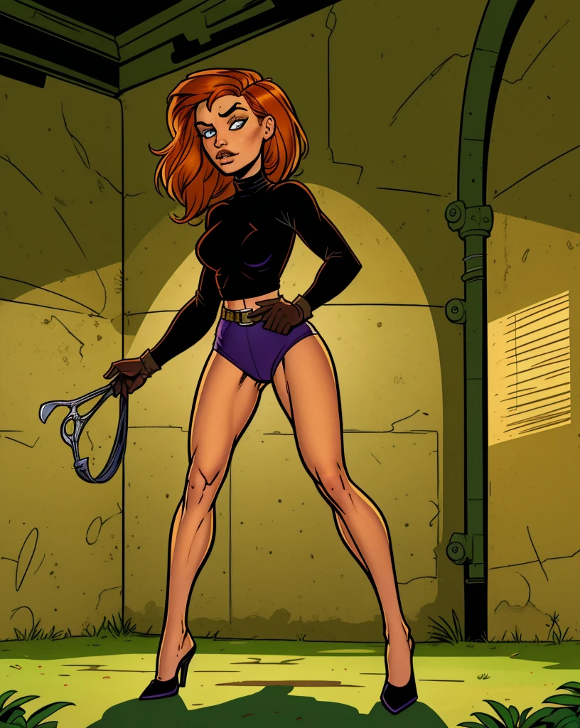 Asa Akira in a exposed ninja outfit wrestling Velma from Scooby doo