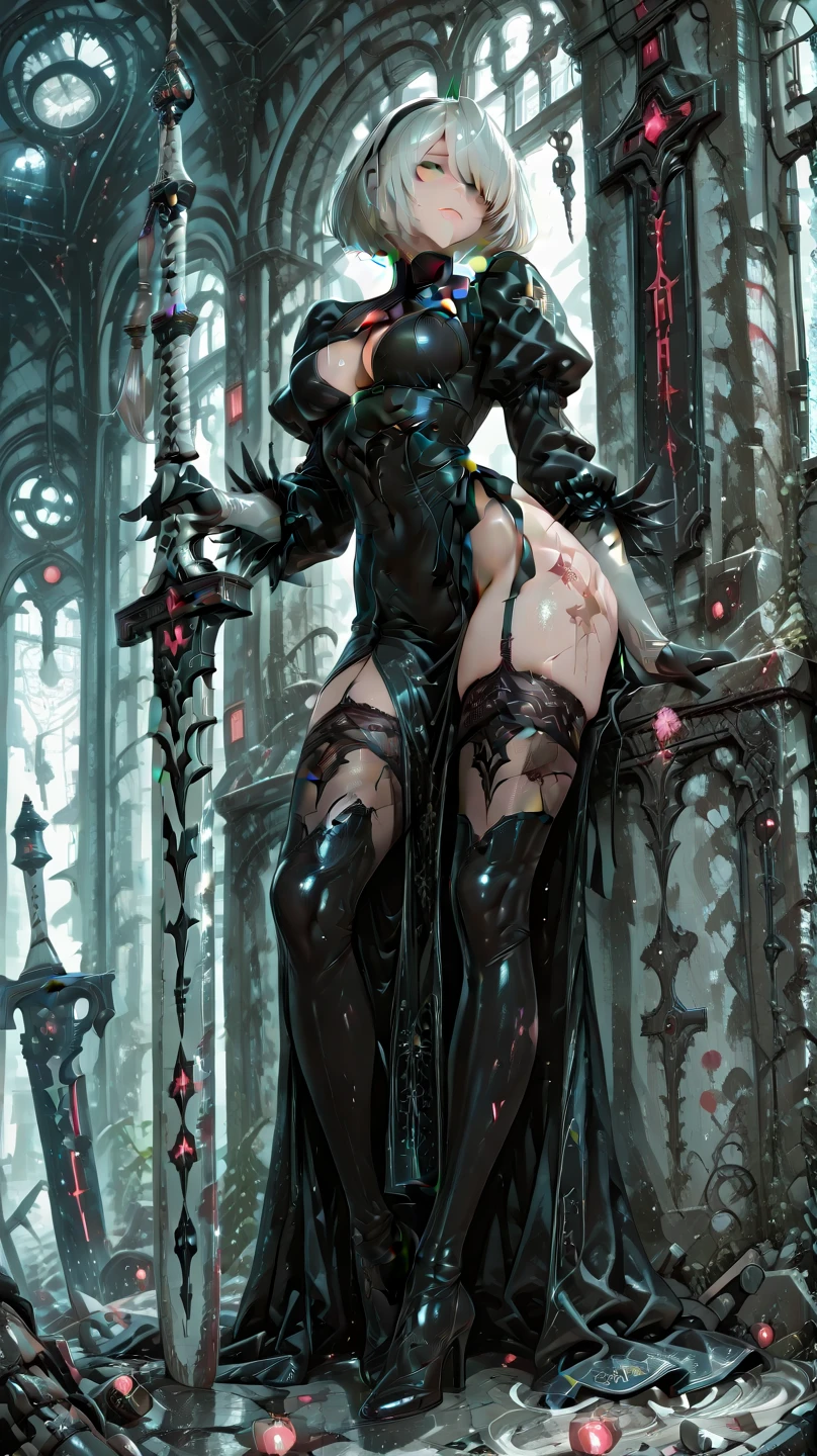 ((best quality)), ((masterpiece)), (detailed), perfect face, (((Big tits))), hot young curvy girl, black lava outfit, stocking, white latex slime, beautyful face, high heels, (( long length hair)), ((detailed eyes)), lightning in the background, ((dark horror castle in the background, ((lace thigh fix), garter belts (((the clothes melt off her))), (((black paint splattered on it))), (flying dragon in a background), white damaged corset, ((her clothes were torn in several places))), high heels boots,white latex lingerie, (nun costume), (((he wearing a white venom face mask))), venom, white dark venom, ((black lacy brassiere)), perfect detailed , (detailed eyes), ((crossed legs)), (((platform high heels boots))), hot long legs, ((full body)), hot ass, ((it is photographed from side and below)), (sitting a chair), ((crossed legs)), ((fullbody)), white latex, erotic pose, boob, white corset, (((large fishnet stockings)))