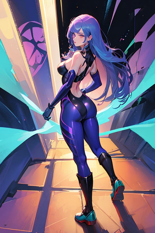 perfect anatomy, 1girl, solo, mememe, long hair, aqua hair, blunt bangs, pink eyes, micro blue bikini, purple sleeves, purple tights, full body, walking in public, smiling, bikini, beautiful, masterpiece, very shiny body, bright colors, simple background, perfect lighting, perfect shadows, perfect eyes, perfect hair, perfect body, looking at the viewer, wet, heart-shaped pupils, standing, slim,  standing with your back to the viewer, wet, best quality, detailed image, colorful, gorgeous body, hourglass body, standing your booty right towards the viewer, standing backwards, incredibly shiny body, one girl, one character, solo, 1girl, beautiful, masterpiece, detailed image, colorful, detailed face, perfect lighting, perfect shadows, perfect eyes, girl focus, perfect hair, pupils of different colors, flawless face, shiny body, 1girl,  solo, center focus, sweat, wet, heart-shaped pupils, incredibly shiny body