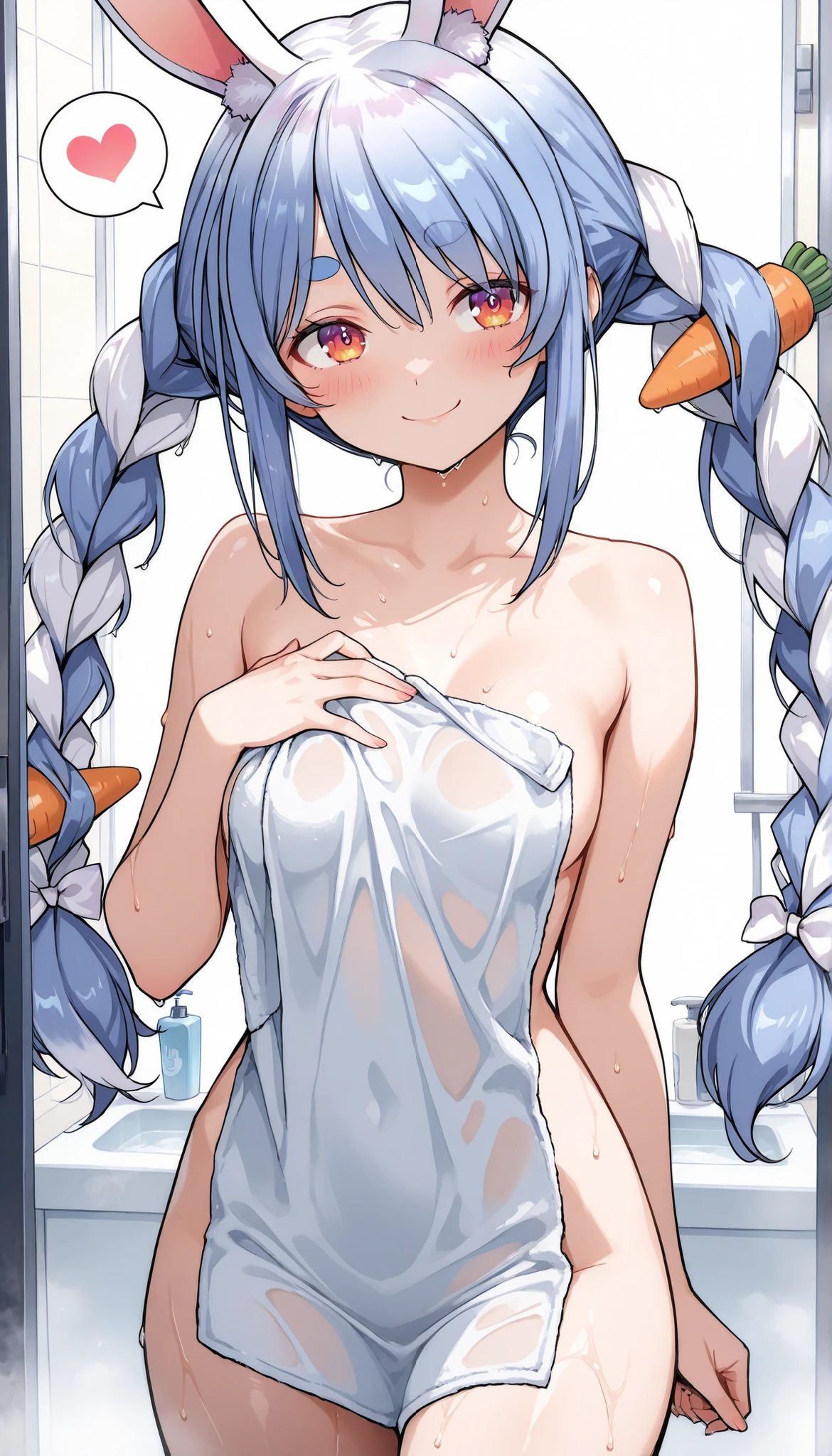 One Naked Girl、Walking around town、Only one person is walking around naked、Light blue hair、blue eyes、Standard Bust Size、Expressionless and dead-eyed、Feeling embarrassed、Nipples、A little big chest、Wearing green panties、Pour condensed milk all over your body、condensed milk on the face、Condensed milk on your hair、Daytime view