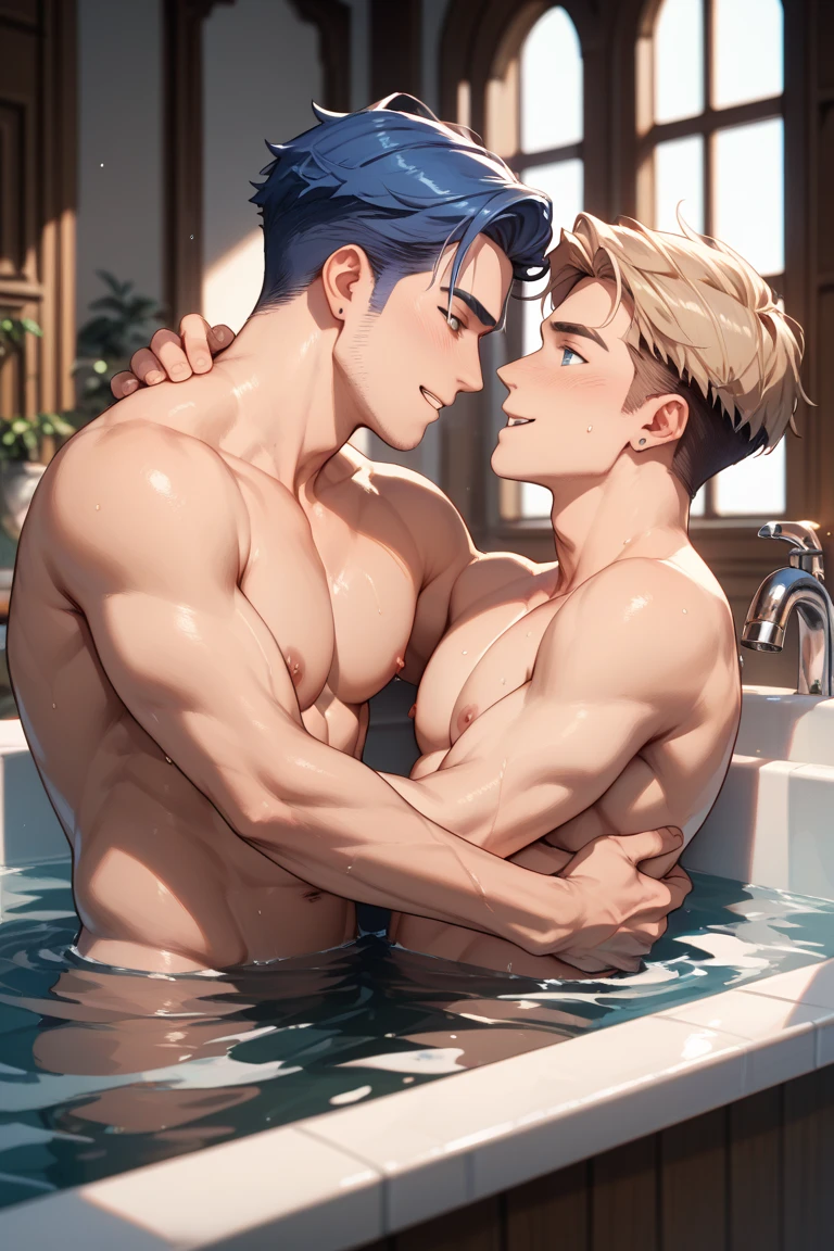 Two boys hugging，Bathhouse，Raised sexy，nakeness
