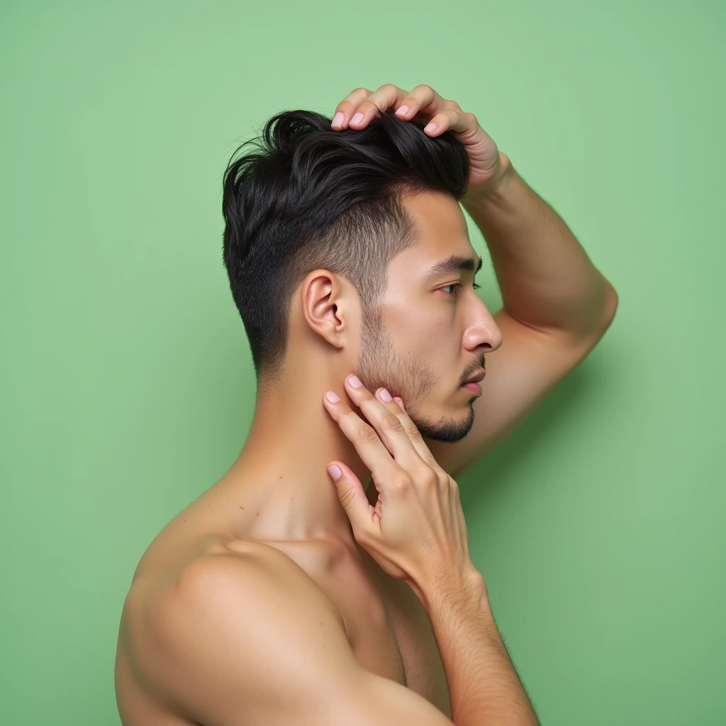 Man raising his neck , knives pointing the neck