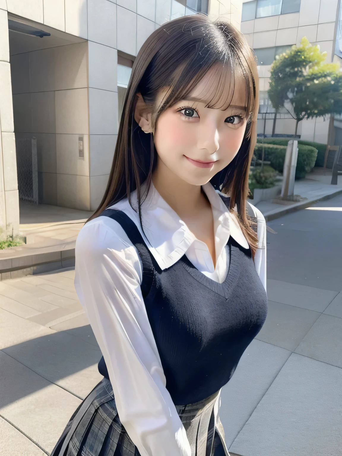 Top quality, RAW photos, Super high resolution, 17-year-old South Korean, very large round , Shiny black hair, Bob cut, short  cut, Match bangs, school uniform, shirt, ribbon, White dress, Simple hair accessories, Beautiful eyes, Very thin mouth, Smile,, beautiful eyes in detail, slender eyes, Dark cheek makeup, Long eyelashes, beautiful double eyelid, eye shadows, Beautiful slender legs, Various poses like school, School Classroom,