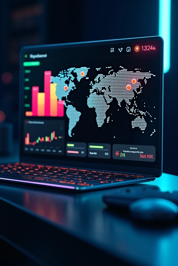 technological world map on a table cyberpunk cold colors