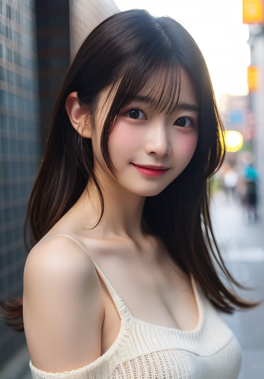 In detail, High resolution, high quality、Perfect dynamic composition, Beautiful attention to detail, Medium Hair,Natural color lip,Kamimei、Shibuya Ward、20-year-old girl、1 person、Clear Skin、Shiny Hair、Tabletop, 最high quality, figure, Super detailed, In detail, High resolution, 8K、The correct state of the human body、Random pose、Sculpture model pose,Hair dancing in the wind、underwear,Hair length,big ,hugeな胸の谷間, Bold sexy pose,huge 、Close-up of face、smile、Smiling