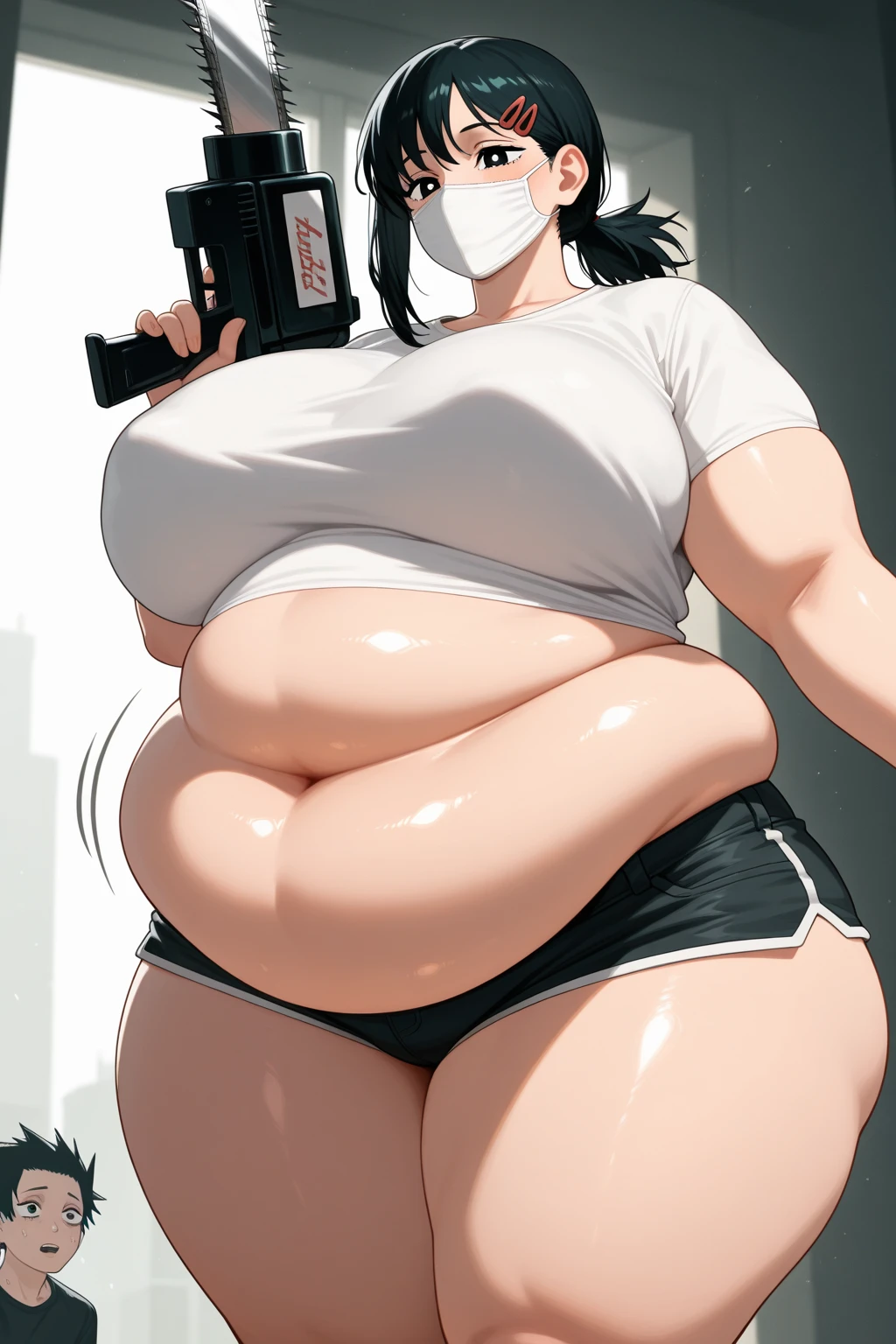obese upper body,solo,[:(black background:1.5):90], obese body, Gradient background,1mechanical girl,(1kaijin:1.2), fat curvy,fat bundle nanosuit,machine made joints,machanical limbs,blood vessels connected to tubes,mechanical vertebra attaching to back,mechanical cervial attaching to fat neck,lights on armor,mecha headglass, fat Luminous Arms,laser eyes,expressionless,glowing skin,dynamic angle, fat belly, thick thighs, big cheeks, cute and fat face , immobile girl, eating a lot food, cyberpunk
(colorful:1.2),outline,watercolor,hdr,ray tracing,nvidia rtx,subsurface scattering,pbr texturing,post-processing,anisotropic filtering,depth of field,maximum clarity and sharpness,16k raw,luminescent particles,cinematic lighting,lens flare,dramatic_shadow,fantasy,chromatic aberration, intricate details,ultra high res,(photorealistic:1.4),dramatic lighting,