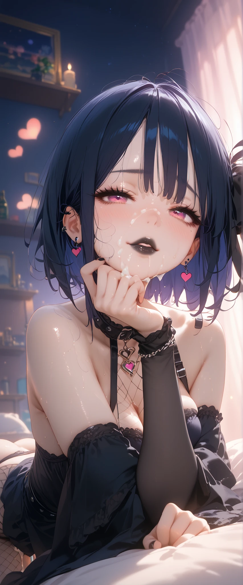 1girl,solo,super detailed skin,shiny skin,wet oily skin,fubuki \(one-punch man\), one-punch man,disdain,expressionless,black hair,eyelashes,lips gloss,large breasts,beautifully shaped breasts, body suit,playboy bunny,rabbit ears,fishnet,bowtie, wrist cuffs, night bar,masterpiece,best quality,ultra detailed,high resolution,sharp focus,depth of field