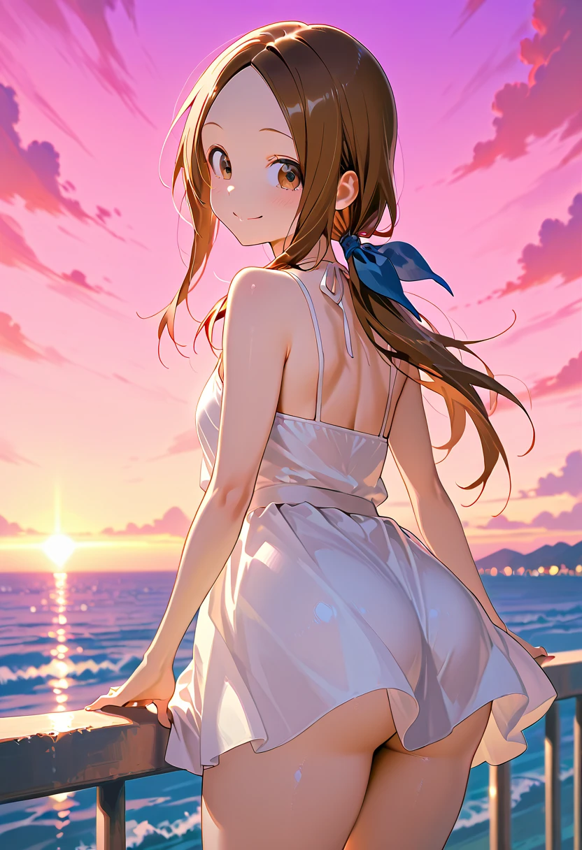 masutepiece,Best Quality,High resolution,Fine details,独奏,Adult Woman,blush,Curve,((Delicate white underwear)),(On a luxury hotel bed),sexy hips、Long Wave Hair、dark brown hair、Stretch the hem of the buttocks with a slouch、Mid-chest、blue eyeasterpiece、Highest quality, High resolution, uhd, Pixel perfect, Depth of written boundary, 4K, RTX, HDR)), 1 Girl, single, alone, 24-years-old, Beautiful Anime Girls, Beautiful art style, anime character, ((Parted bangs, Brown Hair)), (blue eyes、Round eyes, Beautiful eyelashes, Realistic eyes), (Detailed face:1.2), (Smooth texture:0.75, Realistic texture:0.65, Realistic:1.2, Cinematic, Anime CG Style), Perfect body, Best Bust、Bust 85、Perfect Body、nsfw:1.8,Visible from the thighs、Night Background、Beautiful white panties、Bamboo、wind chimes、Put your hands on the window、milky way、Seen from behind、Bra shoulder straps