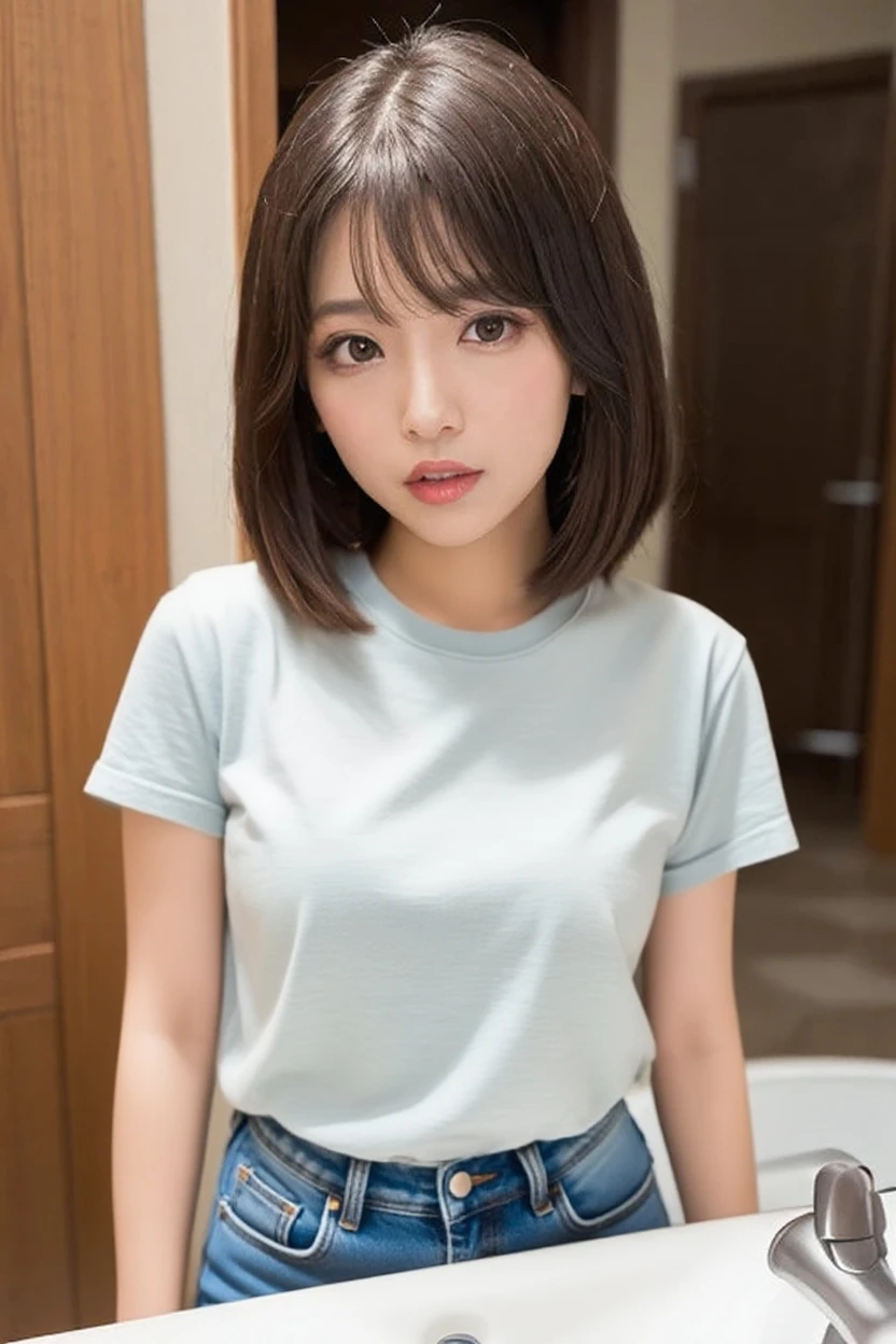 cute japanese college student、21 years old、Super detailed face、Attention to detail、double eyelid、Beautiful thin nose、Sharp focus:1.2、Beautiful woman:1.4、(Maroon brown hair、Short Hair)、(Detailed facial features)、Brunette eyes、natural bangs、White skin、highest quality、masterpiece、超A high resolution、(Photorealistic:1.4)、Highly detailed and professionally lit smile、looking at the camera、Medium Bob Hair、Bright lighting、Professional Lighting、Smooth lighting、One person is standing、(See-through long sleeve cycling jersey), Black shorts