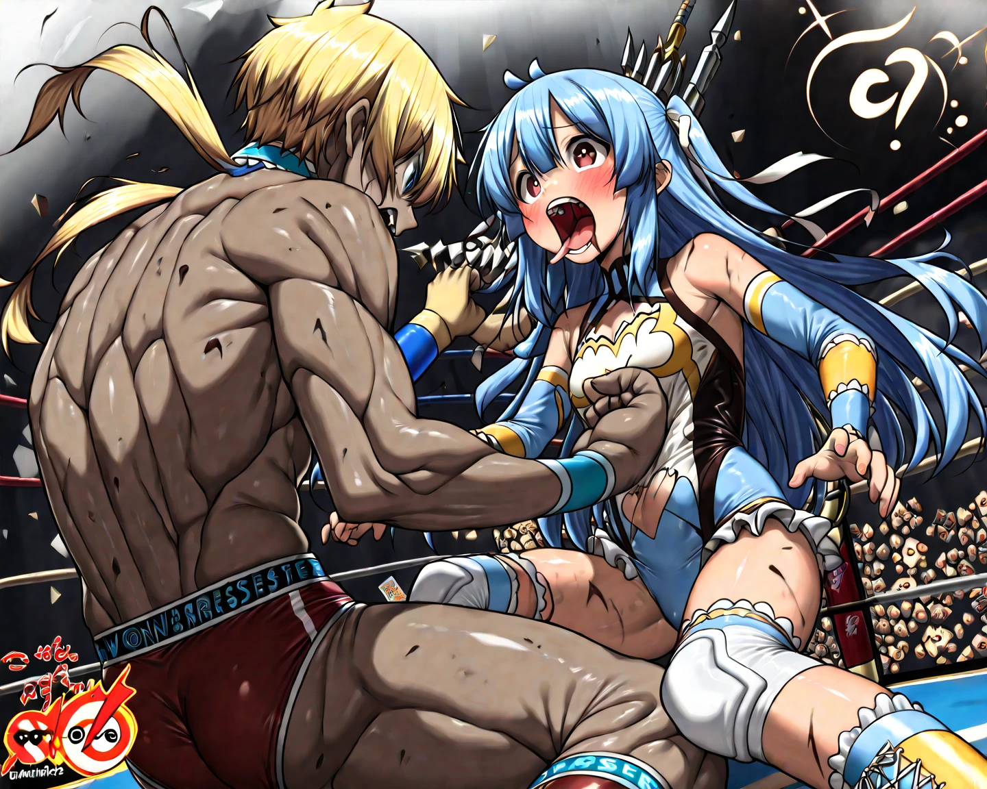 Sex,Erect penis,Open your mouth wide,Drooling,Sweaty,bodybuilder,Six Pack,Big muscles,(Huge erect penis:1.8),(Six Pack:1.6),Painful expression,13-year-old boy,Hero Suit,Devilish Wings,Orgy,Tensioning,Detailed and flawless images,Each character has a different face,Zidane and Rockman are engaged in a fierce sex battle