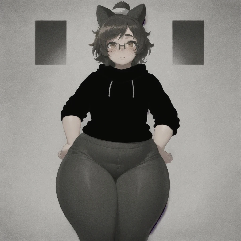 anthro, femboy, solo, tight shirt, fur, looking up perspective, perspective from tiny, (he is looking down at the tiny), curvy thighs, huge thighs, massive thighs, blep, fluffy body, very tight panties, he is a giant, smug face, buldge, very huge, very tall, paws on belly, huge hips, huge ass, bottom heavy, chubby, bulge, side on, showing ass