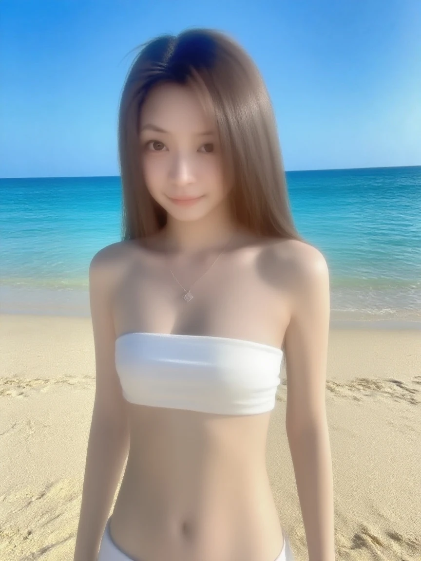 pieces fly、masterpiece、highest quality、Super detailed、High resolution、High resolution、8K portrait、unity 8k wallpaper、Detailed CG、unity 8k wallpaper、Detailed CGユニティ8kの壁紙、realistic、real person、portrait photography、shiny skin、(cute:1.4)、(16 years old:1.4)、High resolution、beautiful clear eyes、very detailed explanation、delicate face、nice lips、thin waist、thin legs、1 girl、(smile)、(beach)、(flat chest:1.5)、(Completely naked:1.5)、(stop temporarily)