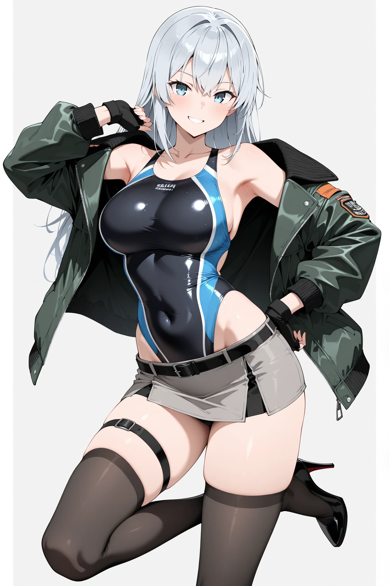 最high quality、Best image quality、masterpiece、With a girl((cute、20-year-old、Best Bust、Medium Bust、Bust 85,Beautiful Blue Eyes、Spread your chest wide,Short silver hair、Slender、The best valley、、Blue short sleeve hoodie、White short skirt,Show the whole body、Black perforated gloves,Blue Mesh,lure、Leaning forward greatly、Blue Sports Sunglasses、Blue Intercom,Sweating profusely、Get on the machine))high quality、Beautiful art、background((Black Studio、Red lighting、blue laser light、Gym)),Tabletop、Exquisite design、Visual Arts、Depth of written boundary、Best lighting、Highest detail、8k
