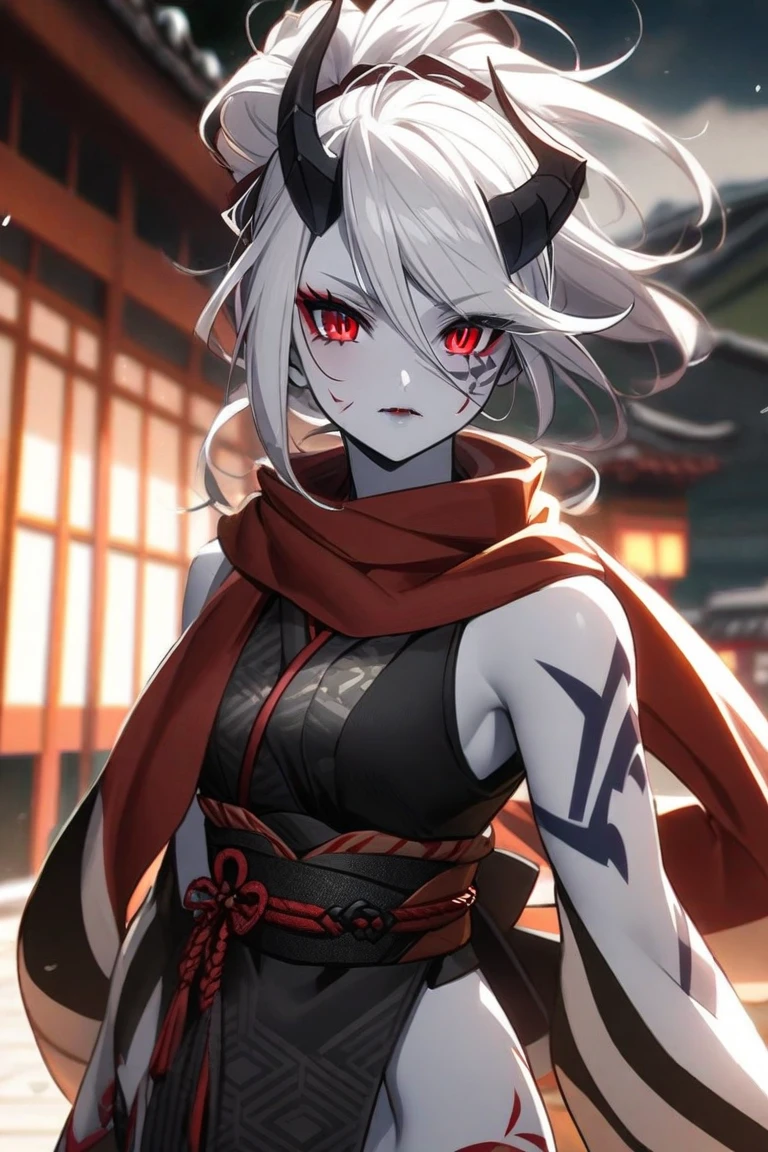 (masterpiece, top quality, very aesthetic, 4k、illustration), intricate detail, 1girl,Standing 、(upper body)、clear face、Sharingan、,
Cute 、Random Hair Color、,middle hair,sidelock ,Random Color　eyes、ninja clothes、small breasts、Slim 、