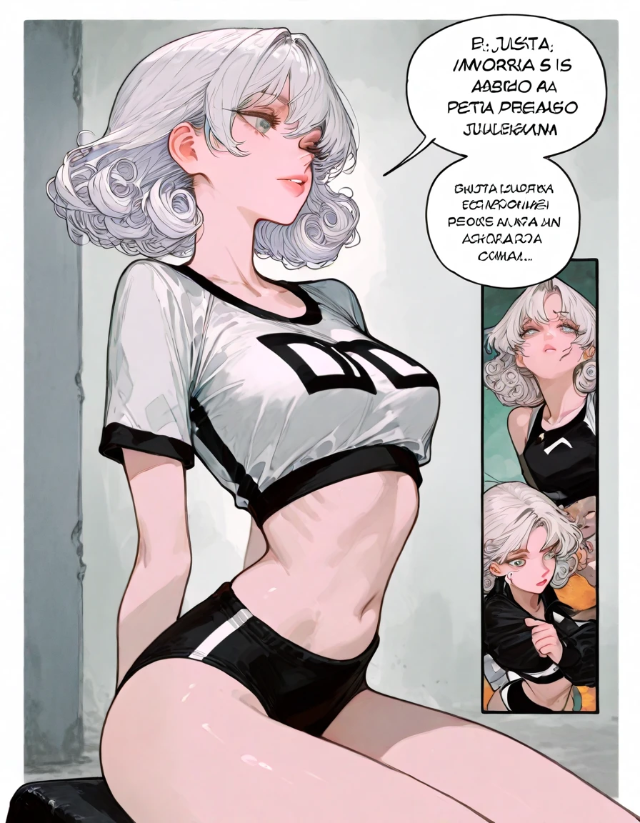 There are two pictures of a woman with blonde hair and a white shirt, arte em quadrinhos, Cushart Kenz, forest city streets behind her, comic book:.2 | Motor irreal:.3, comic book page, Estilo Ecchi, Palutena, estilo anime ecchi, Loli, lucio como uma mulher, Epic anime style, Waifu