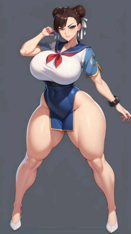 Big Breasts, Big Hips, Full Body Shot, Mature mother, Voluptuous thighs, Whole calf, Seductive mature woman, Perfect body, Plus Size Model, Sailor suit, Wearing high heels,Miniskirt Uniform, Chunli,