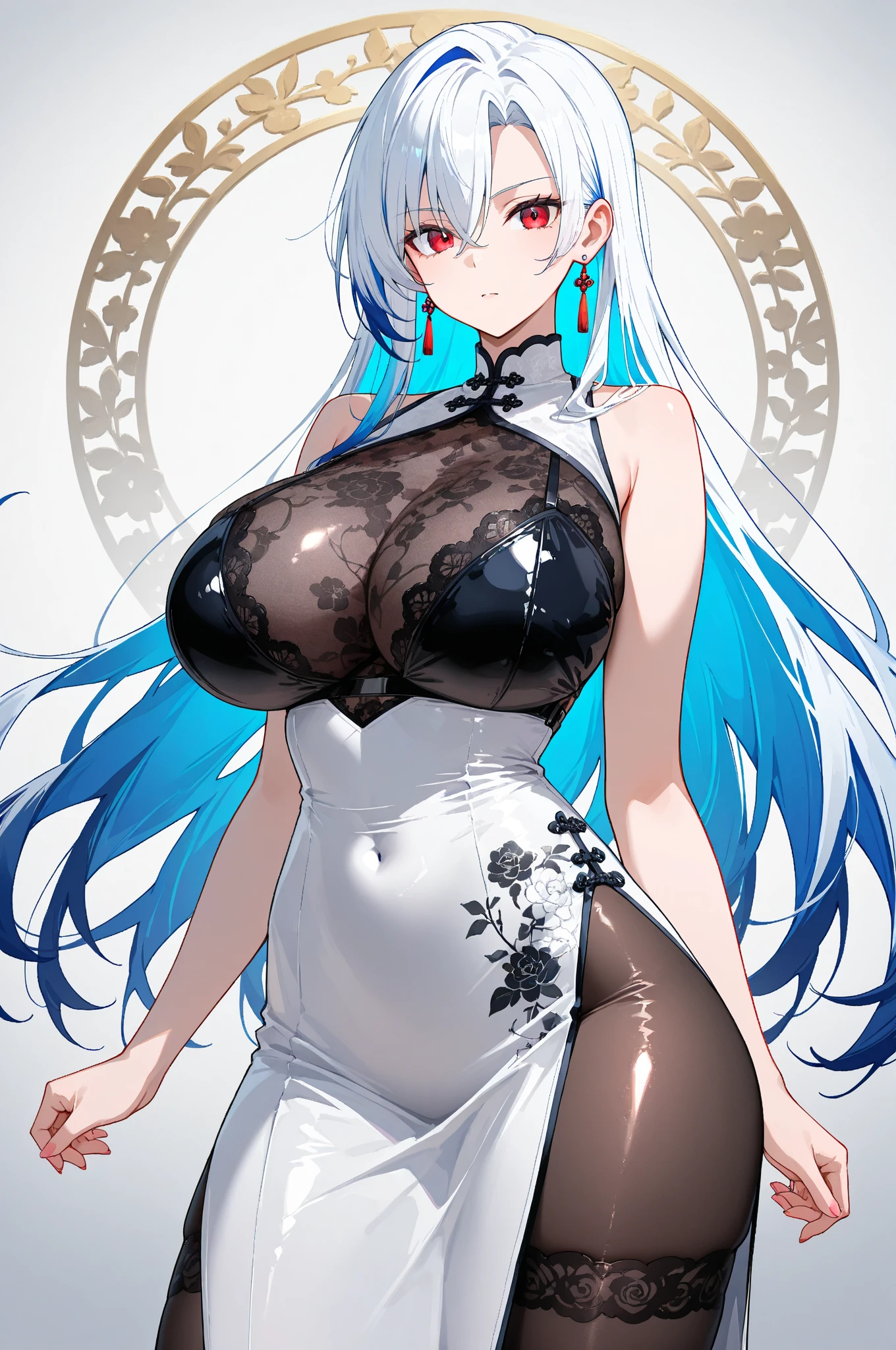 Daji fox demon gray hair pregnant red eye pregnant belly nine-tailed  huge tits huge  huge breasts clothing fragments